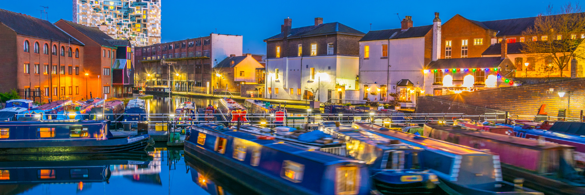 Birmingham Canal Basin in early evening light