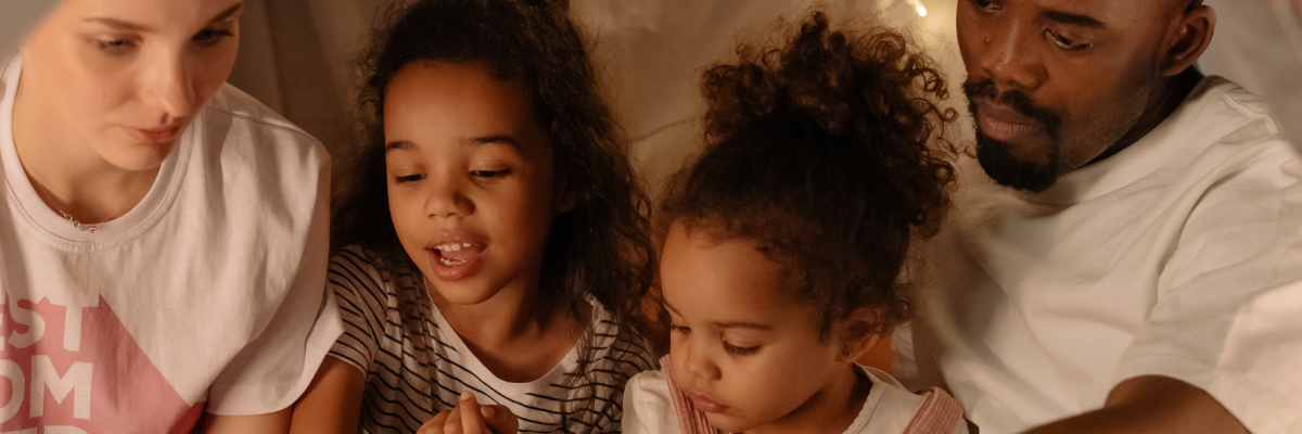 Mixed race family - mum, dad and two daughters